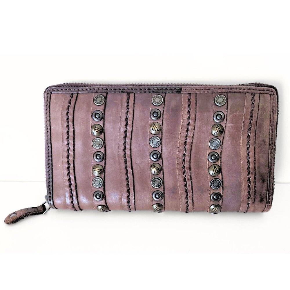 Harbour 2nd Soft Leather Zip-Around Wallet Distressed Studded Embellished, NICE! - Picture 9 of 16